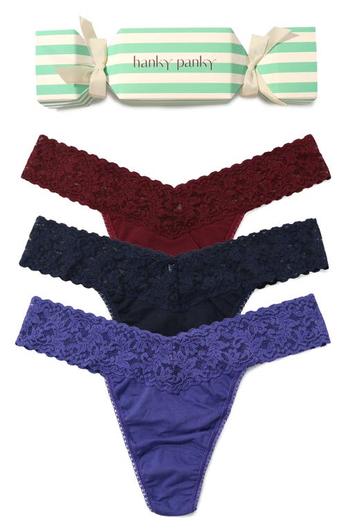 Hanky Panky Holiday Cracker Assorted 3-pack Original Rise Cotton Thongs In Multi