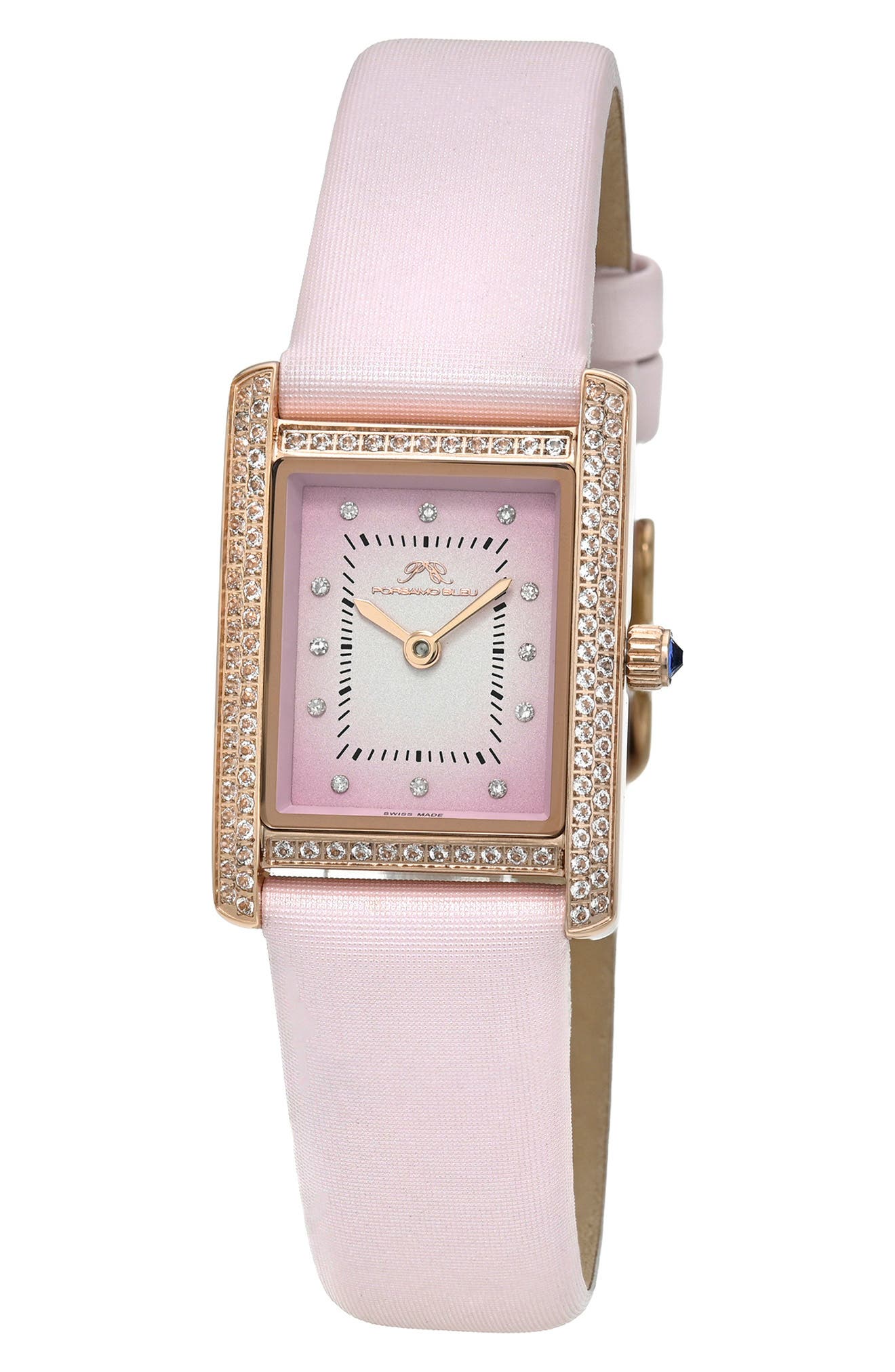 PORSAMO BLEU Karolina Diamond & Topaz Leather Strap Watch, 21.5mm x 30mm