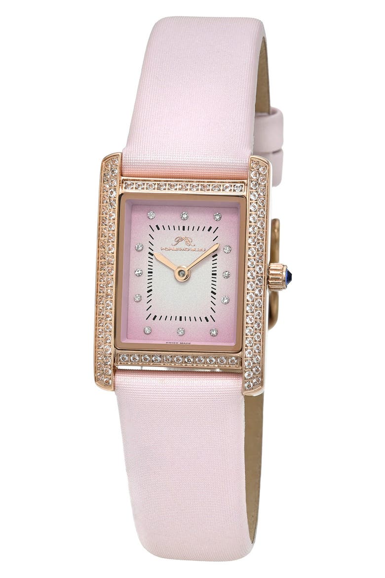 Karolina Diamond & Topaz Leather Strap Watch, 21.5mm x 30mm, Main, color, PINK