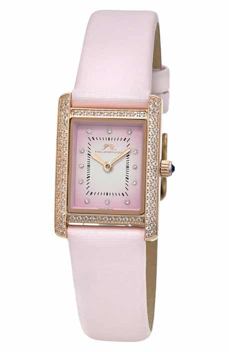 PORSAMO BLEU Karolina Diamond & Topaz Leather Strap Watch, 21.5mm x 30mm