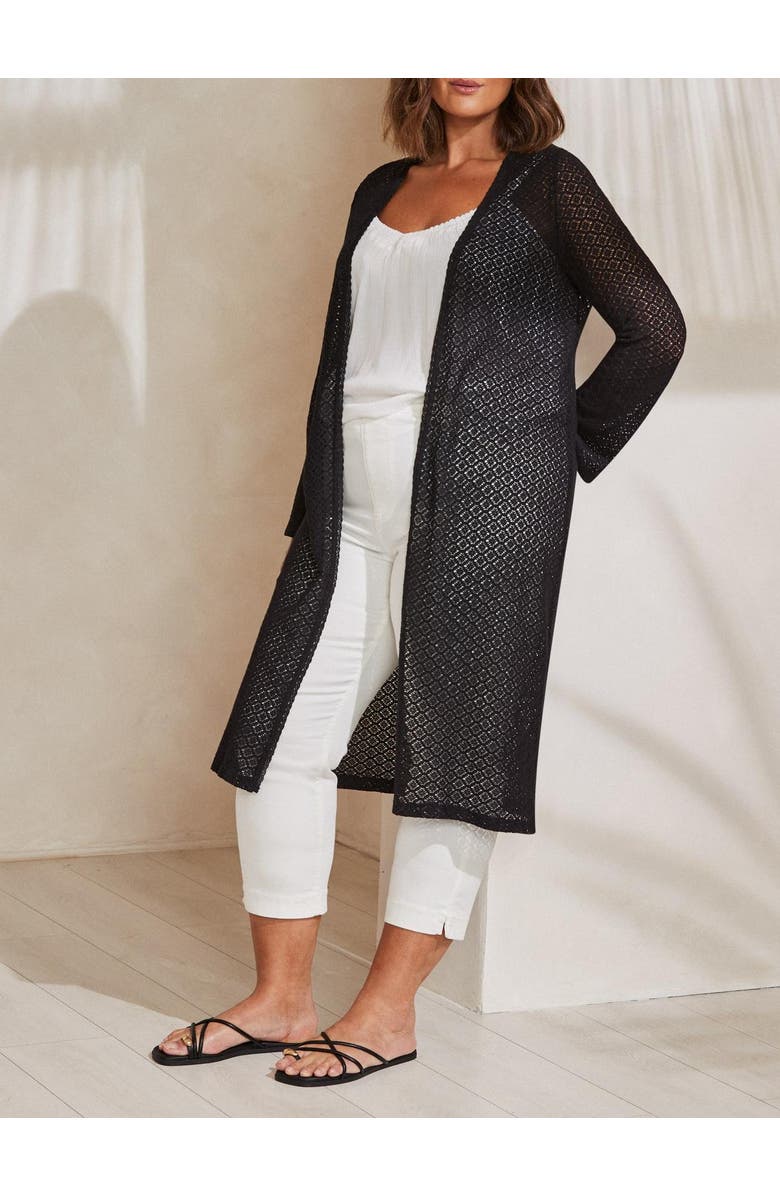 Live Unlimited Longline Crochet Knit Cardigan, Alternate, color, Black