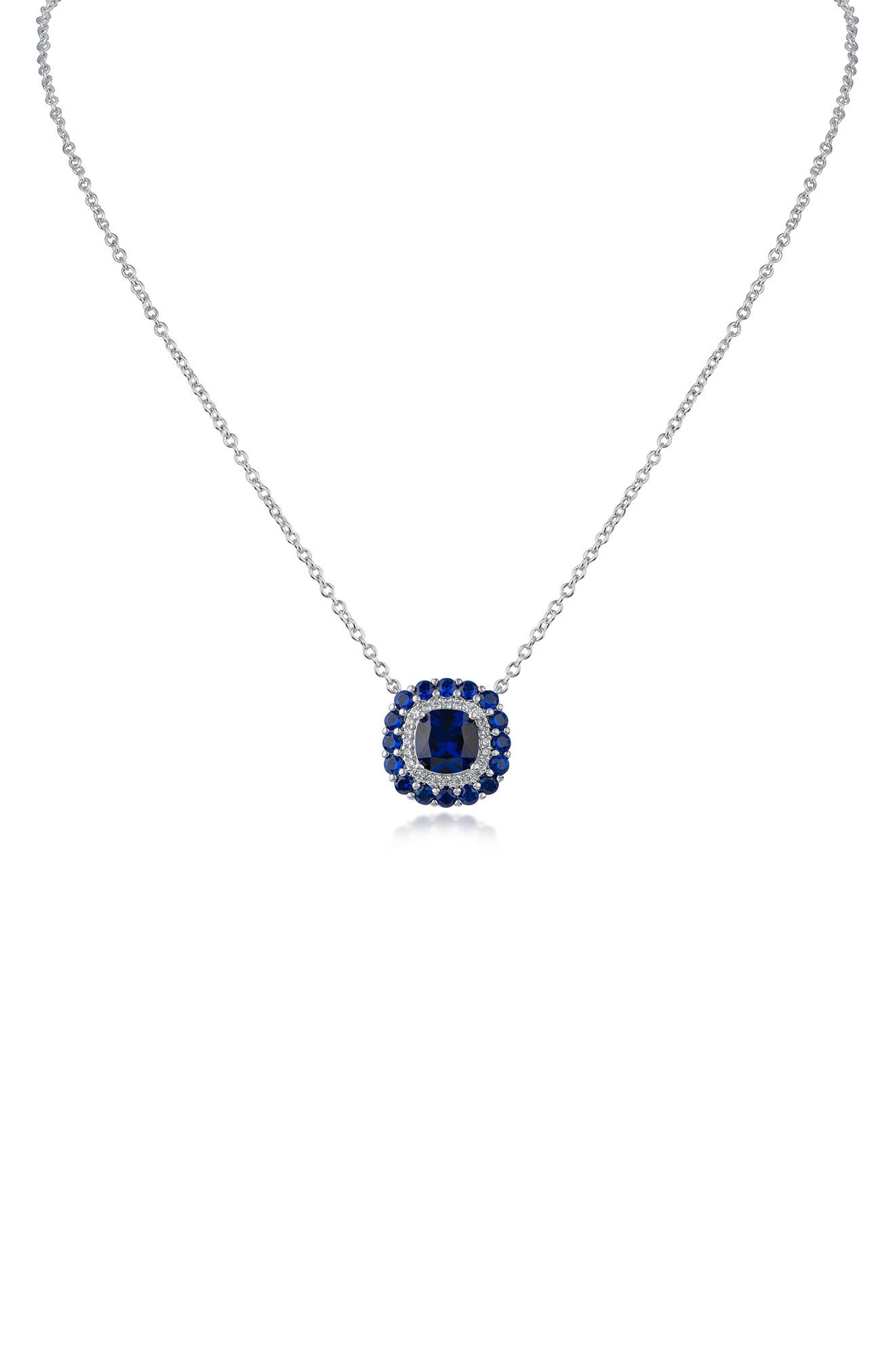 CZ by Kenneth Jay Lane Cubic Zirconia Double Halo Cushion Pendant Necklace