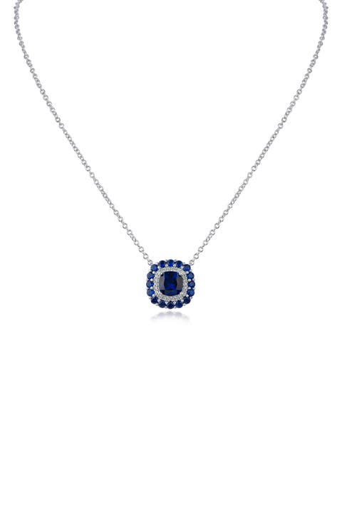 Cubic Zirconia Double Halo Cushion Pendant Necklace