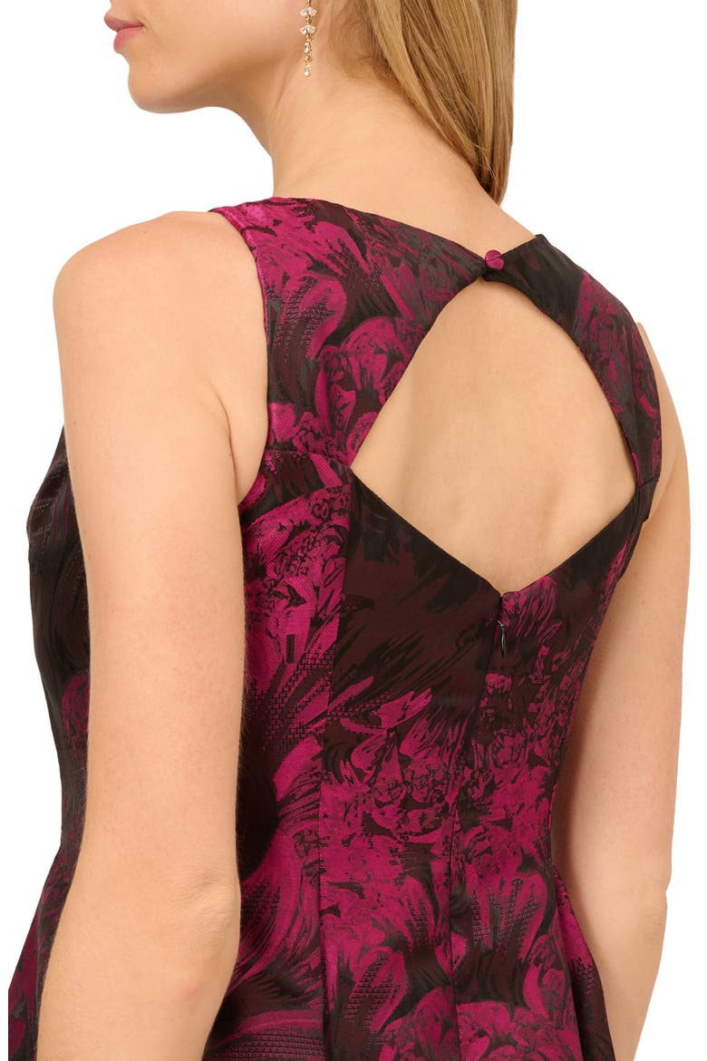 Floral Jacquard Back Cutout Cocktail Dress, Alternate, color, MAGENTA/ BLACK