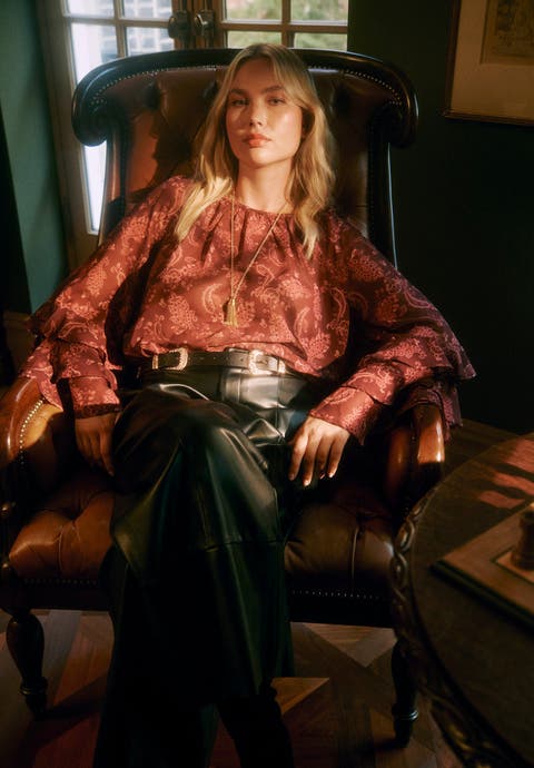 Ruffled Paisley Chiffon Blouse (Plus Available)