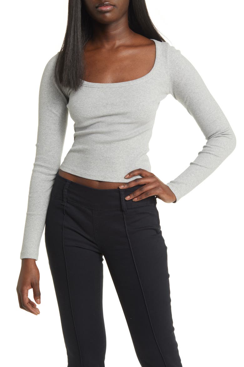 Rib Stretch Cotton T-Shirt, Main, color, GREY HEATHER