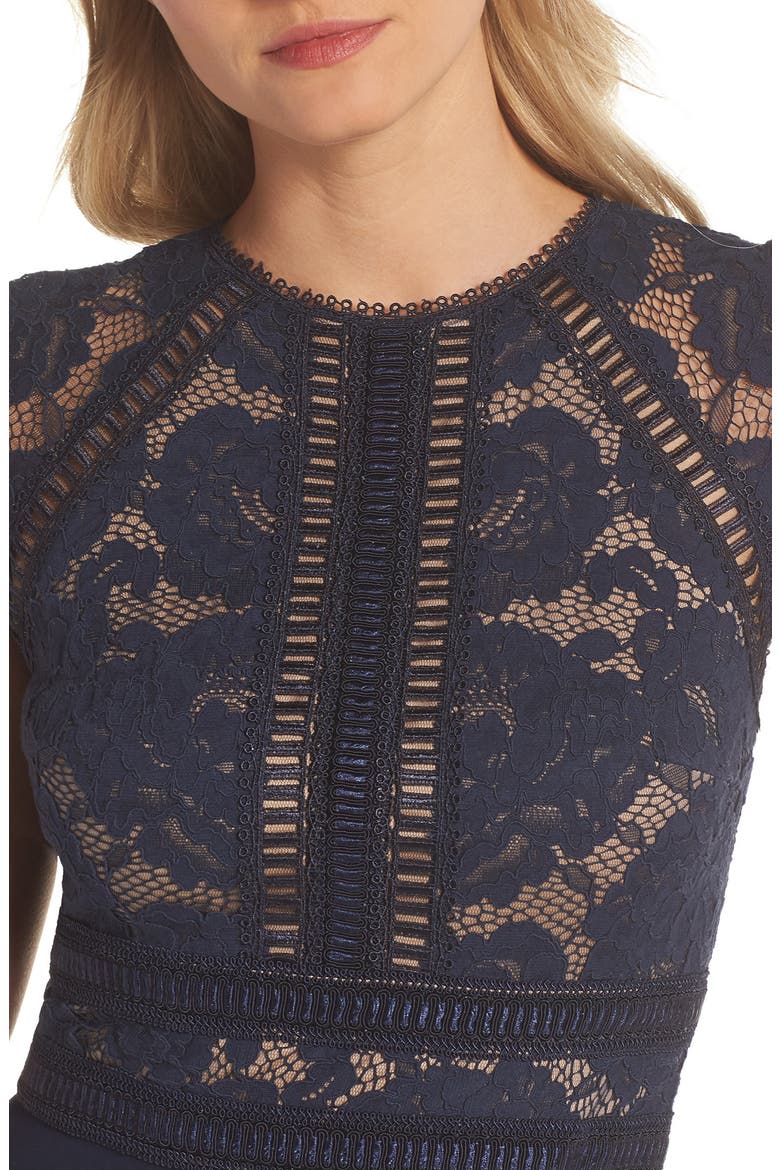 Lace & Crepe A-Line Gown, Alternate, color, NAVY/ NUDE