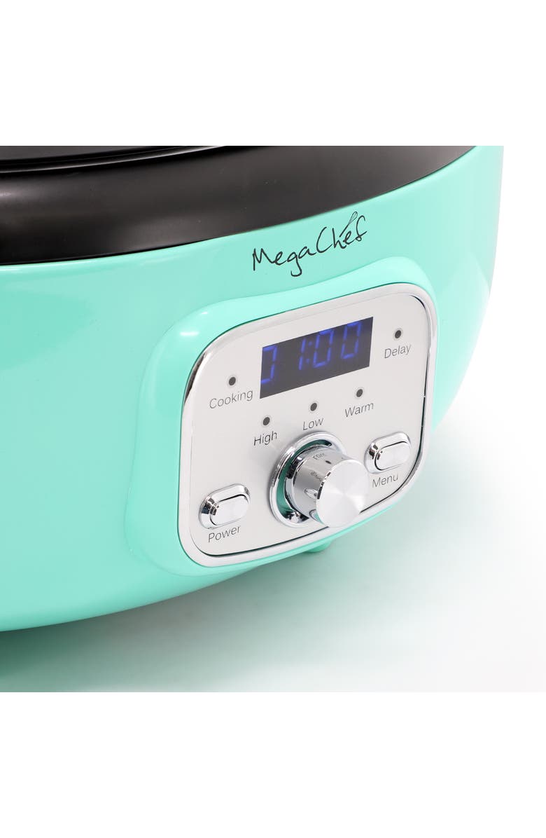 Megachef 6.9 Quart Oval Electric Slow Cooker in Turquoise with Black Pot, Alternate, color, Blue