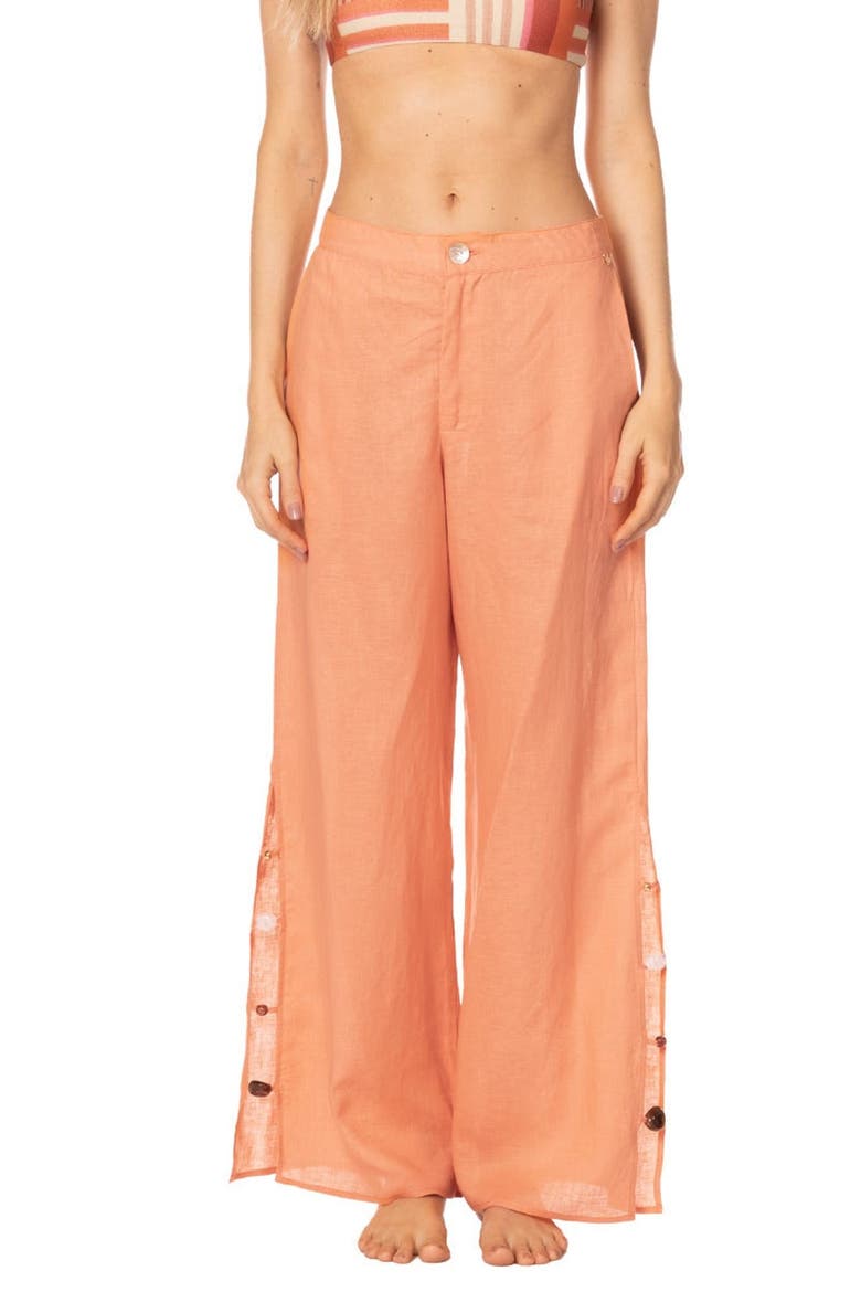 Sunset Bazaar Zenda Linen Pant With Gems, Main, color, Pastel Orange Tangerine