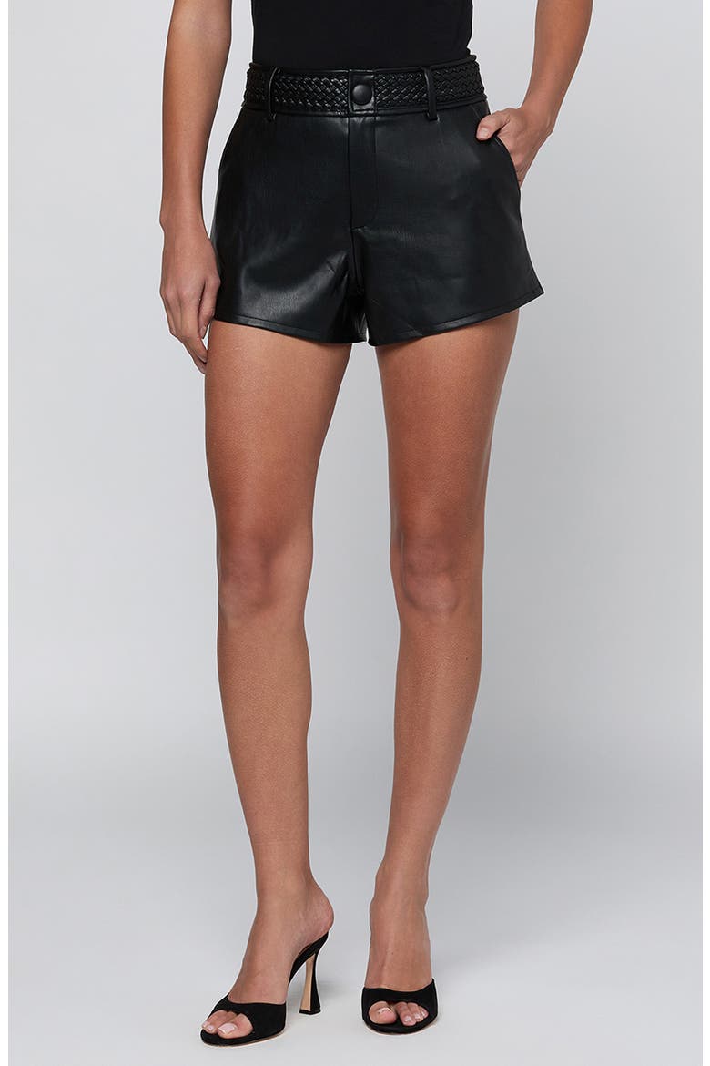 Virelle Braided High Waist Faux Leather Shorts, Main, color, BLACK