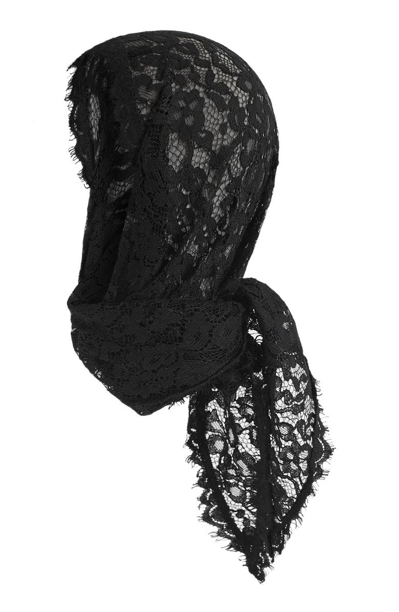 Manière De Voir Kadia Lace Head Scarf, Alternate, color, Black