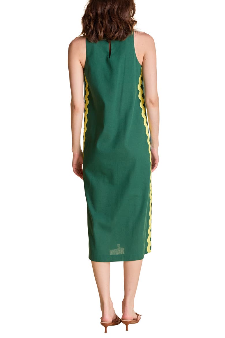 Rickrack Trim Sleeveless Midi Dress, Alternate, color, DARK GREEN