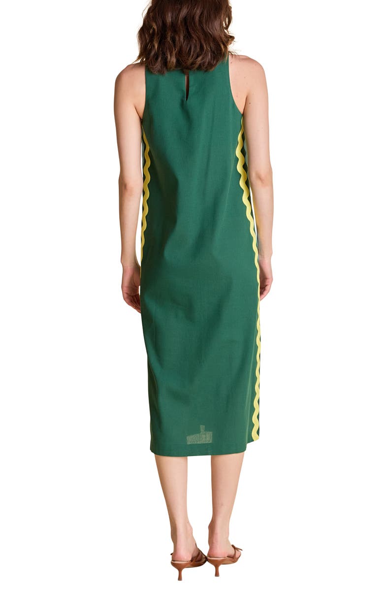 English Factory Rickrack Trim Sleeveless Midi Dress, Alternate, color, Dark Green