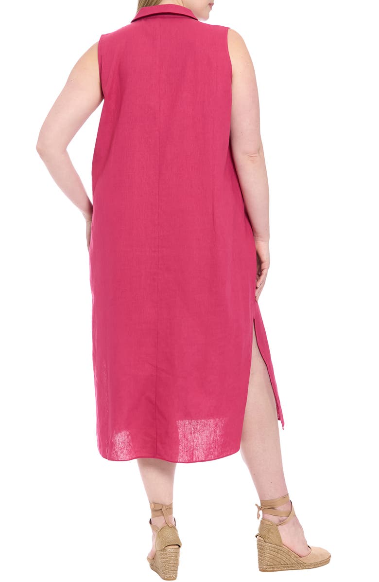 London Times Collared Popover Linen Blend Midi Dress, Alternate, color, Sangria