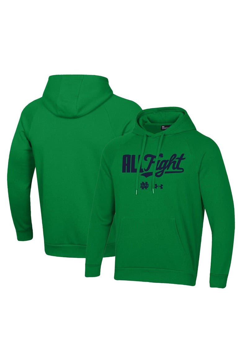 Men's Under Armour Green Notre Dame Fighting Irish All Fight Raglan Pullover Hoodie, Main, color, Green