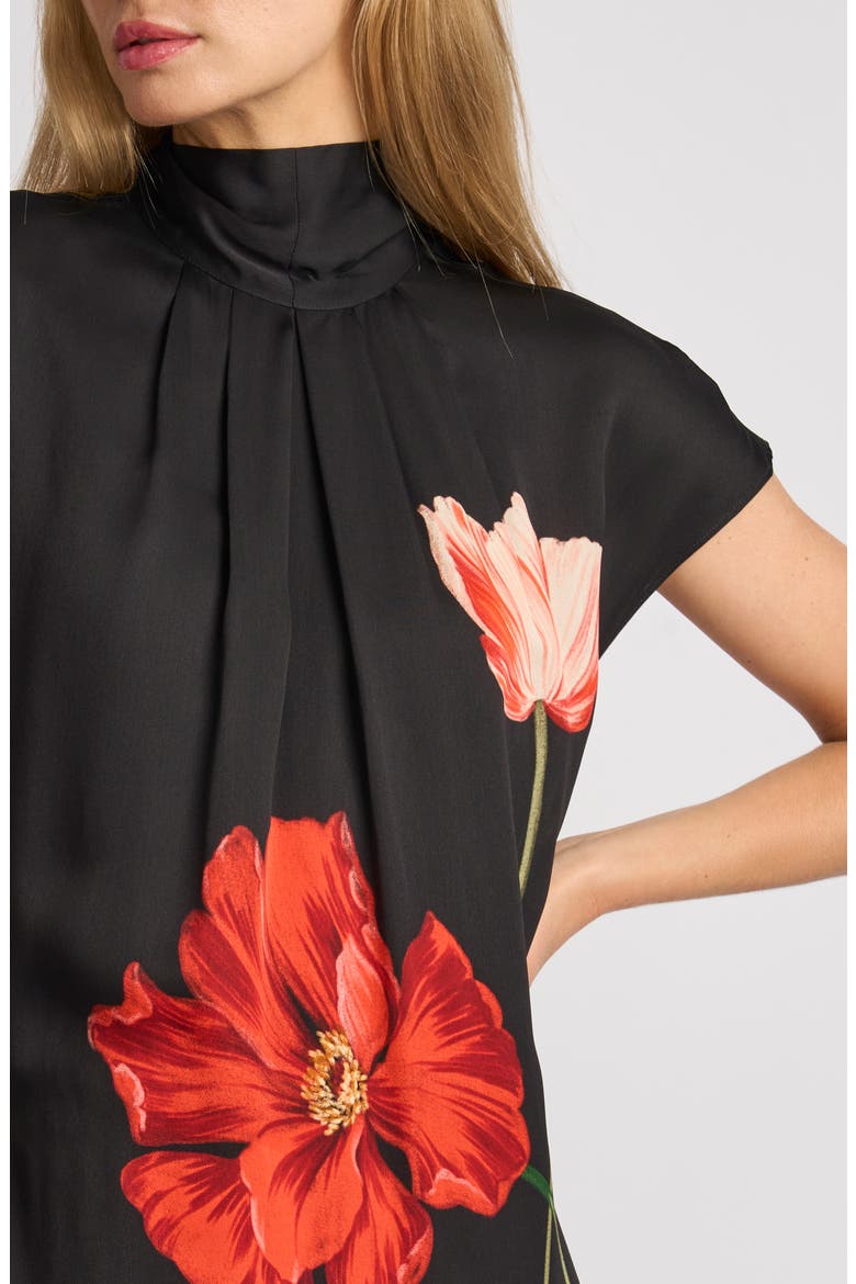 Lucille Floral Sheath Midi Dress, Alternate, color, RICH BLACK
