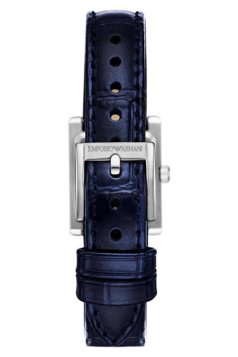 Crystal Bezel Tank Leather Strap Watch, 19mm x 26mm, Alternate, color, BLUE