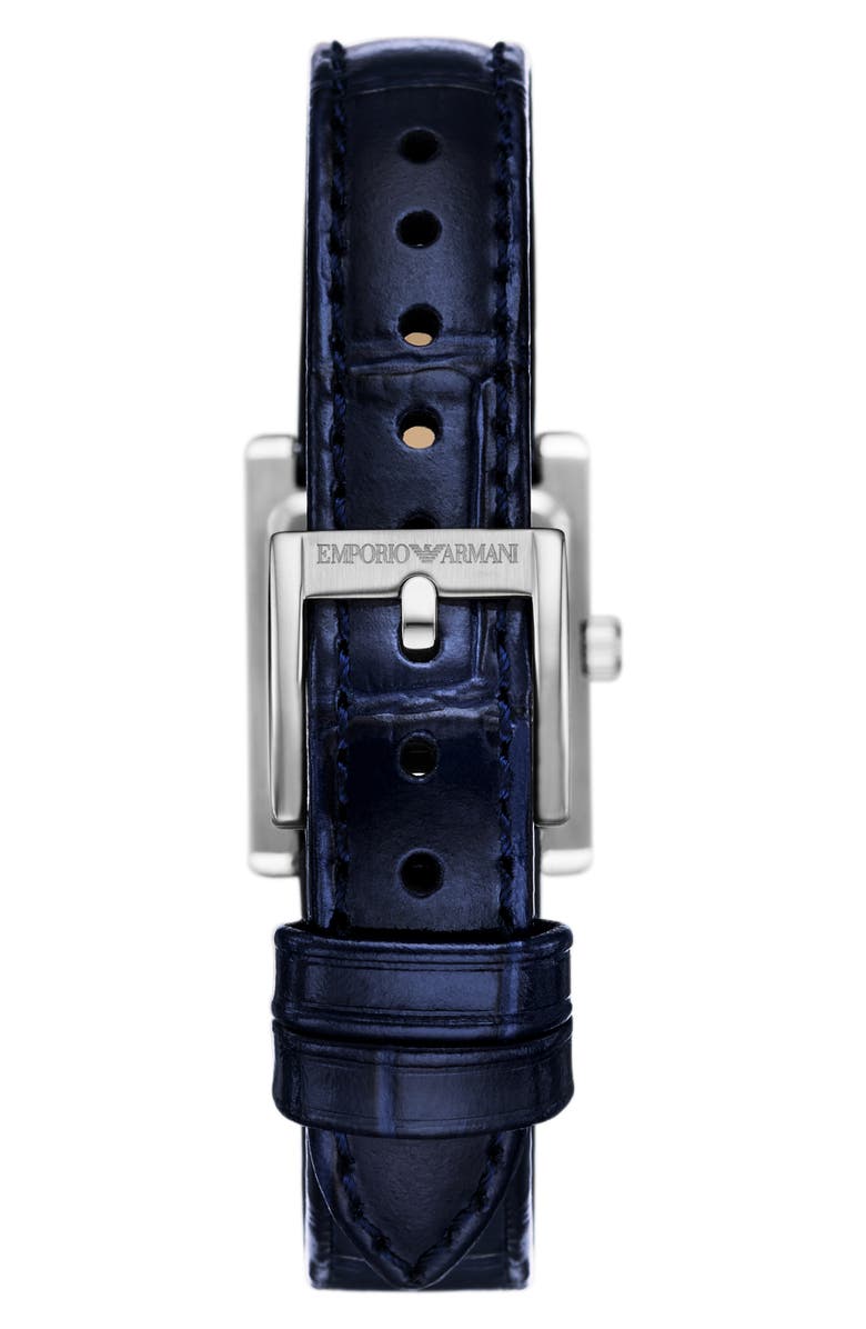 Emporio Armani Crystal Bezel Tank Leather Strap Watch, 19mm x 26mm, Alternate, color, Blue