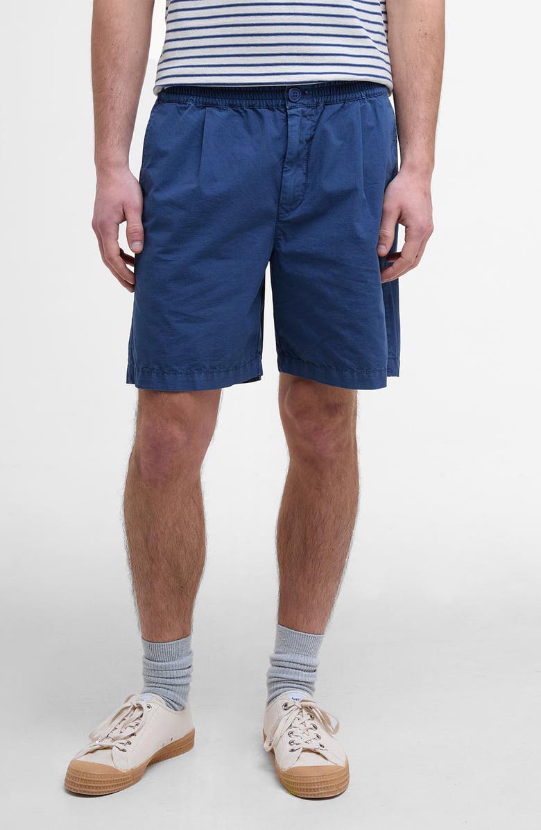 Barbour Rickfell Pleated Cotton Ripstop Shorts, Main, color, Dark Denim