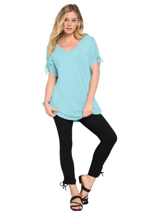 Plus Size Ruched Sleeve Ultra Drape Tunic (Plus)