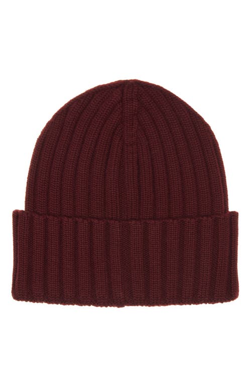 Moncler Logo Patch Rib Wool Beanie In Red