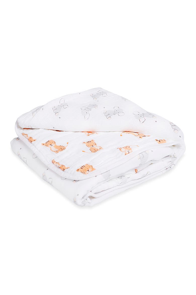 ADEN AND ANAIS Cotton Muslin Dream Blanket, Main, color, SAFARI BABES - ELEPHANT/ TIGER