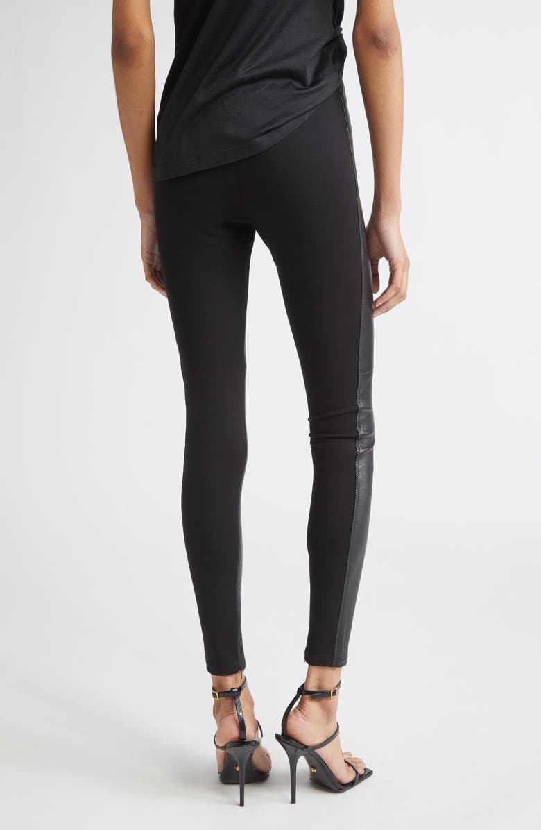 Versace Stretch Plongé Leather Leggings, Alternate, color, Black