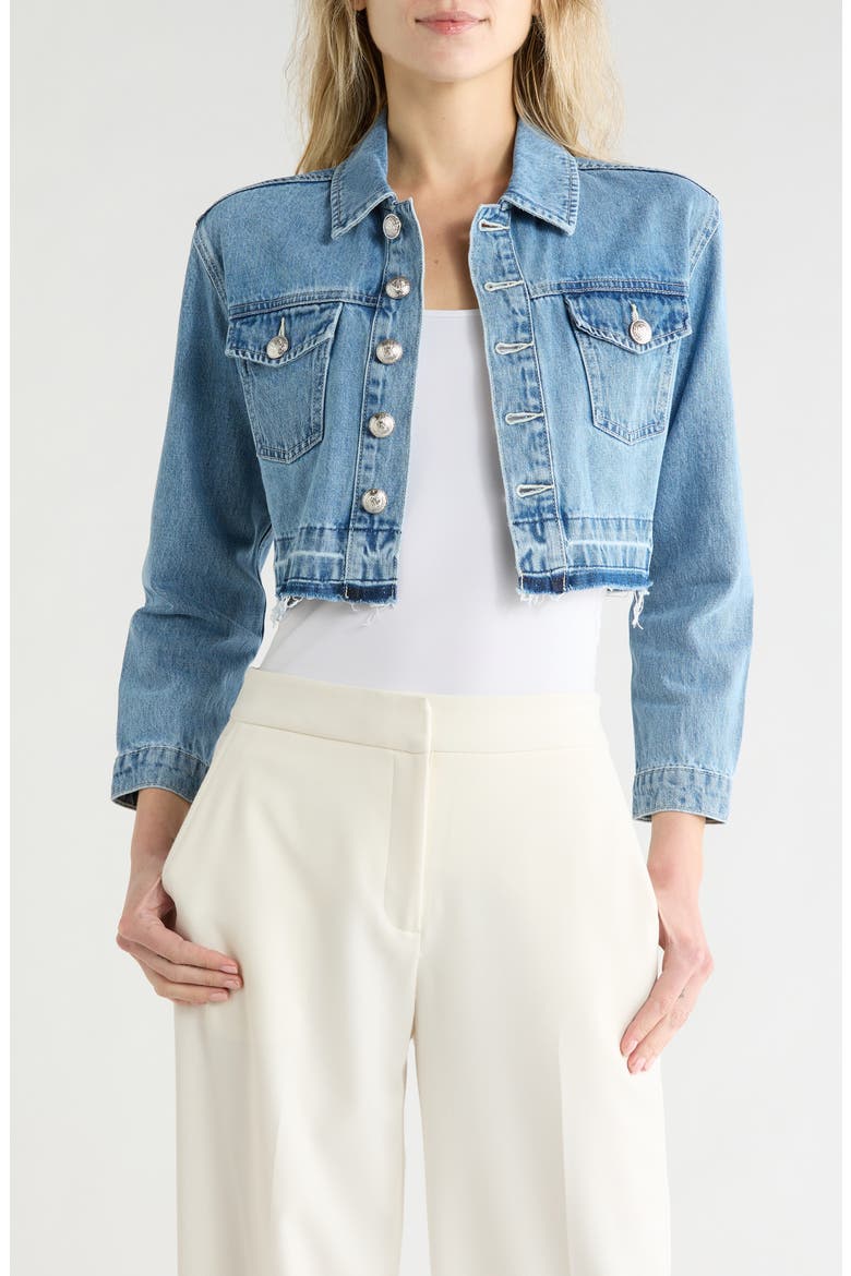 Genevie Raw Hem Crop Denim Jacket, Main, color, ZION