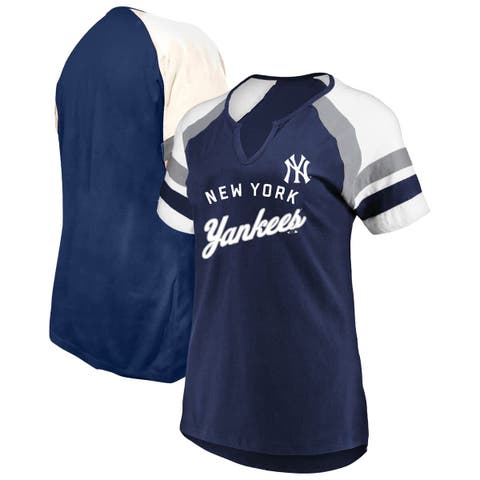 Women's Profile  Navy New York Yankees Arched Notch Neck T-Shirt