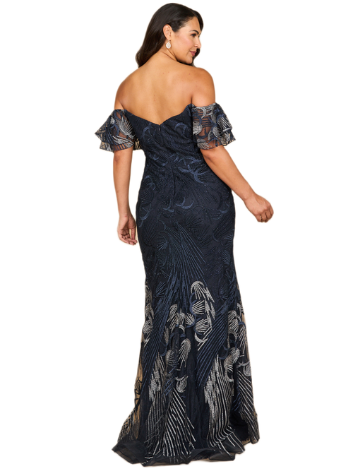 Lara New York Off Shoulder Mermaid Lace Gown In Blue