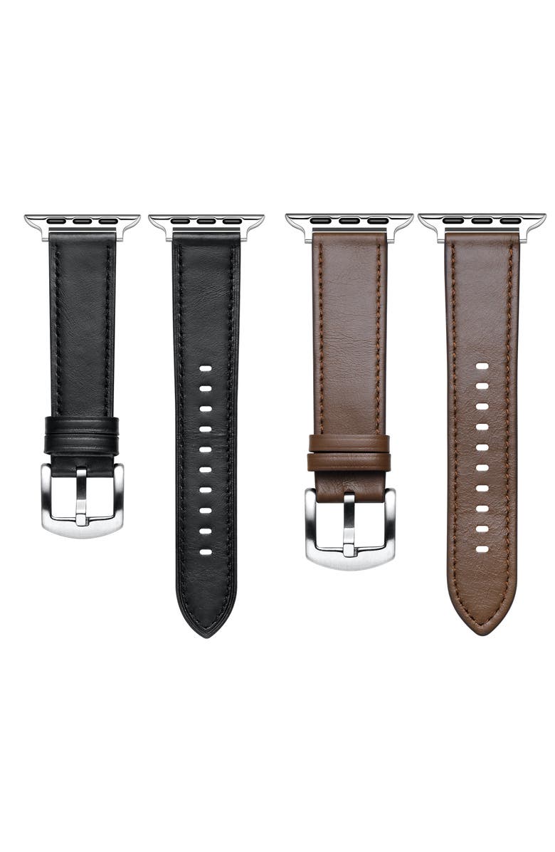 Posh Tech Drake 2-Pack Assorted Leather Apple Watch<sup>®</sup> Watchbands, Main, color, Black/Brown