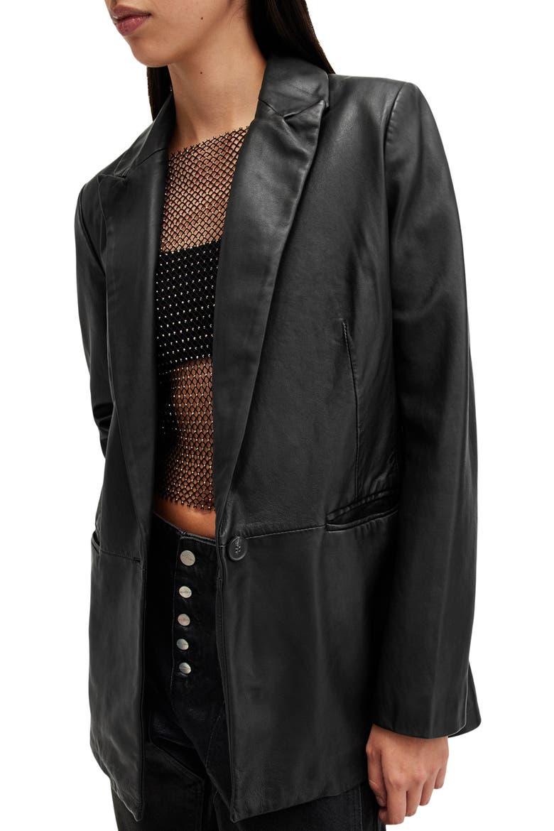 Deri Leather Blazer, Alternate, color, BLACK