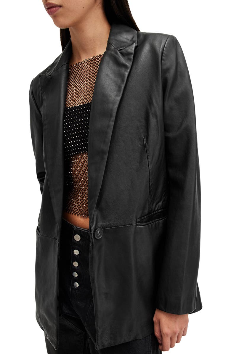 AllSaints Deri Leather Blazer, Alternate, color, Black