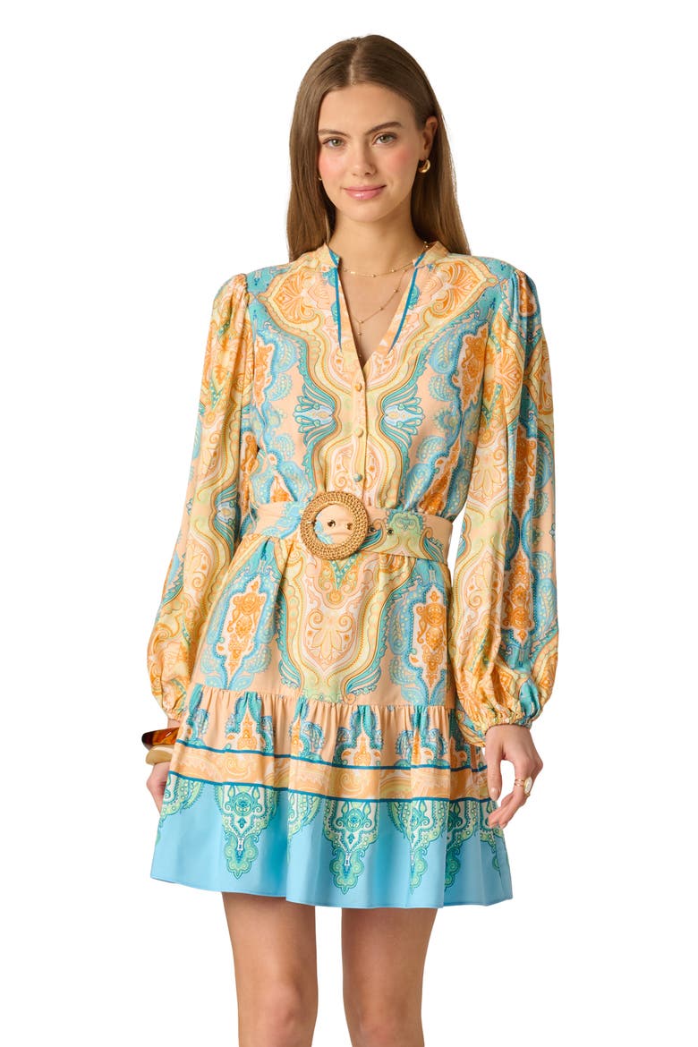 Long Sleeve Placed Print Dress, Alternate, color, PEACH MULTI