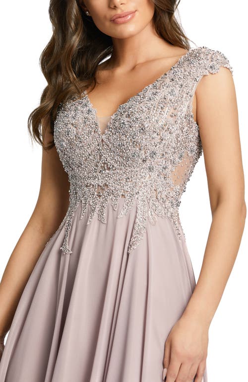 Mac Duggal Metallic Floral Bead-embroidered A-line Gown In Vintage Lilac