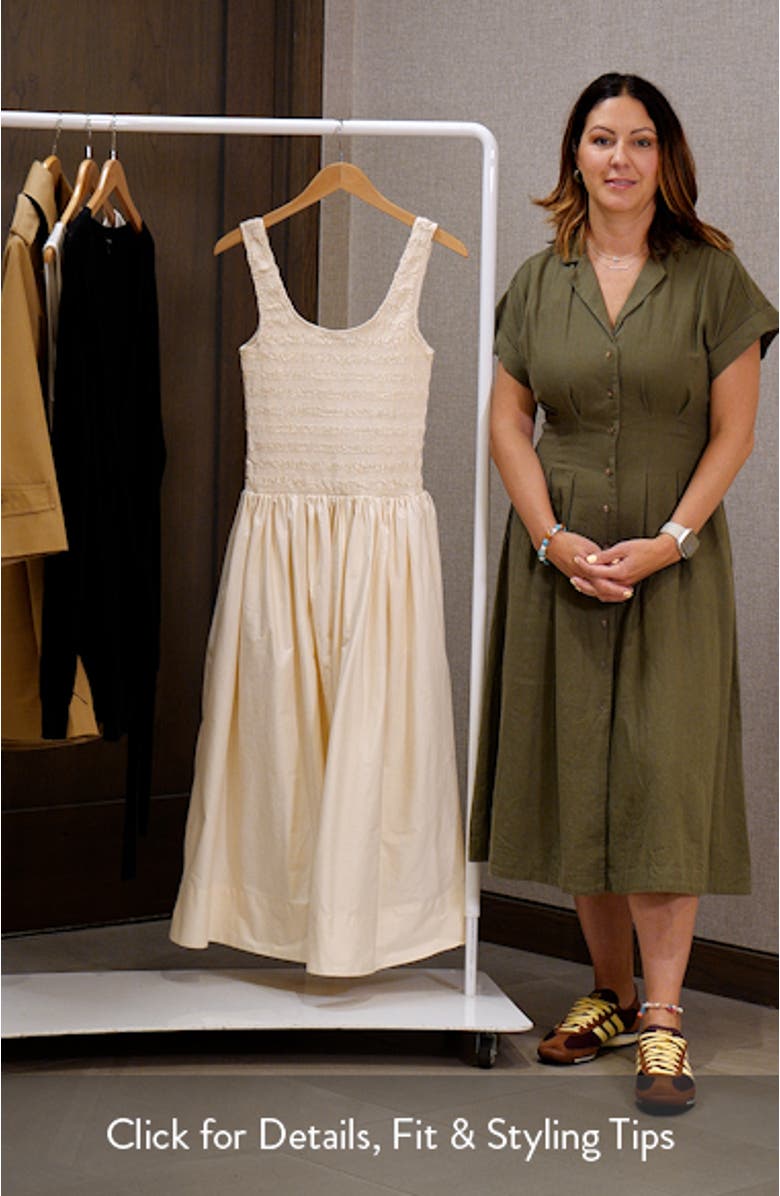 Alessia Smocked Drop-Waist Stretch Cotton Midi Dress, sales video thumbnail