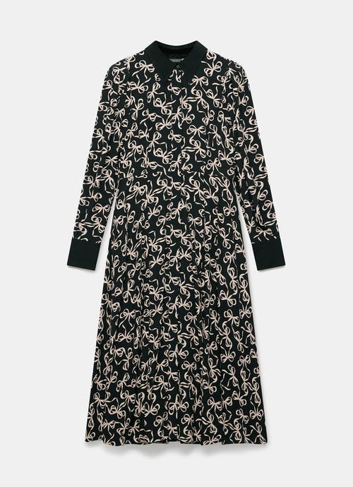 Mint Velvet Bow Print Midi Shirt Dress In Black