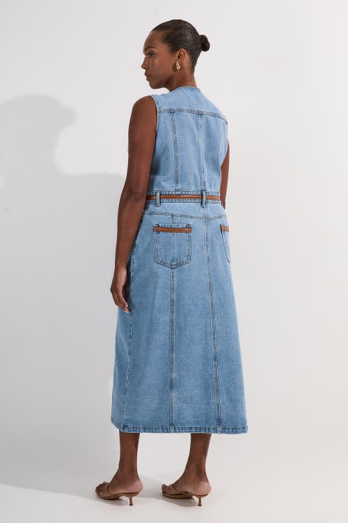 Karen Millen Tipping Sleeveless Midi Denim Dress In Blue