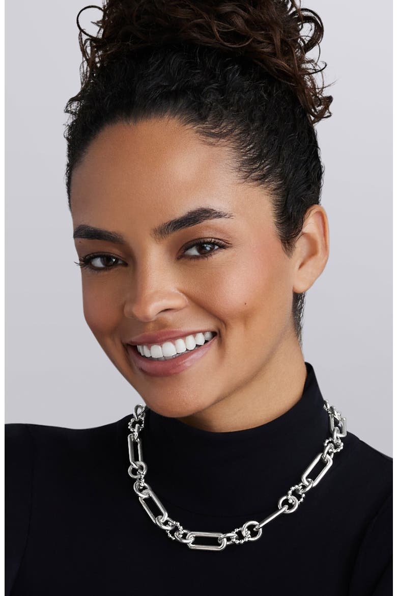 Large Sterling Silver Caviar Link Necklace, Alternate, color, SILVER