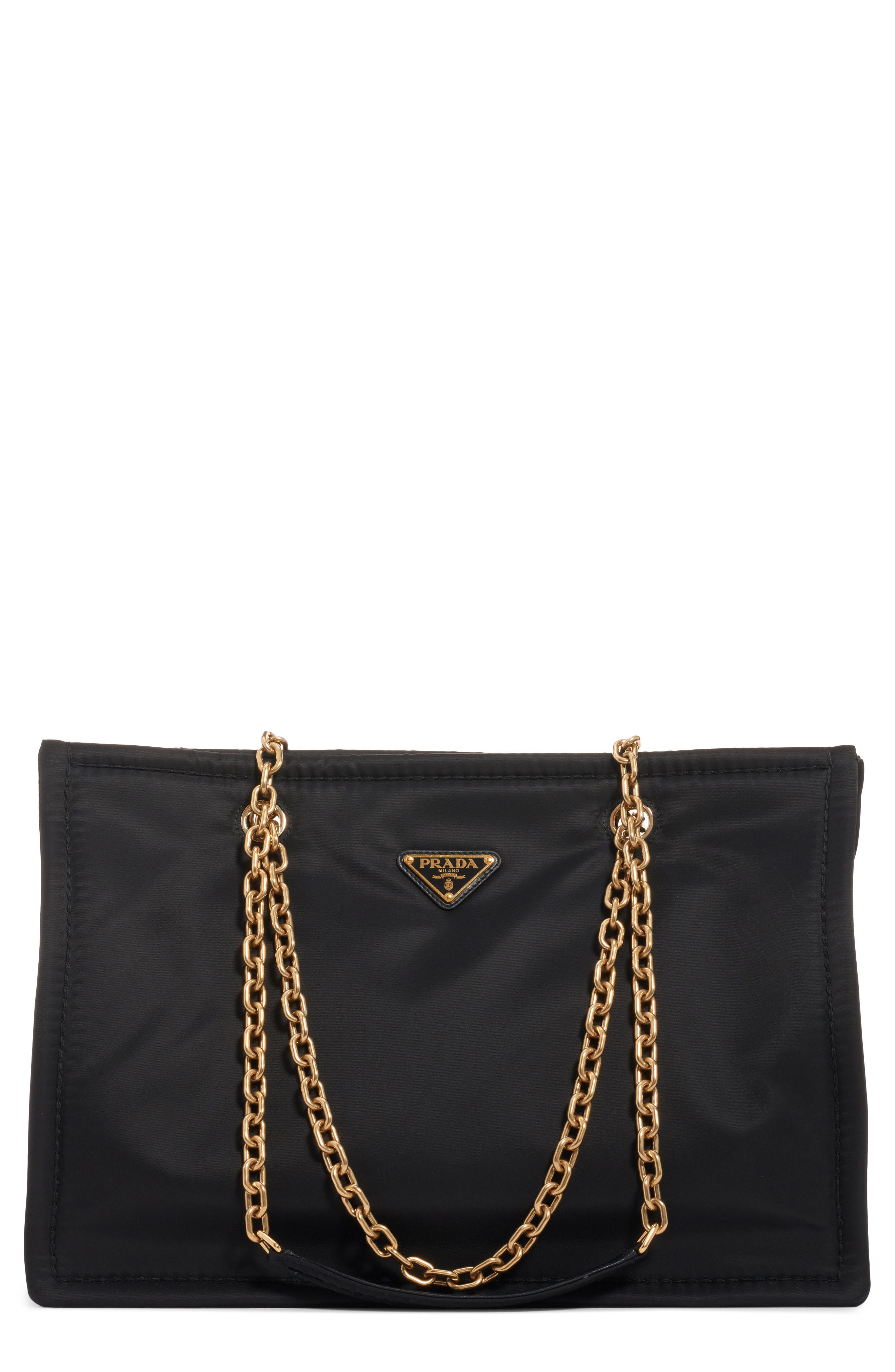 Prada Logo Nylon Shoulder Bag, Main, color, 