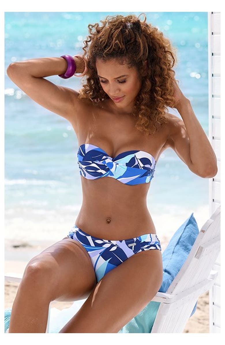 LASCANA Tropical Print Bikini Bottom, Alternate, color, Blue-Printed