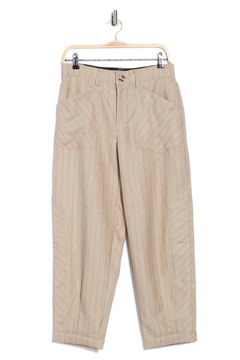 Pinstripe High Waist Cuffed Barrel Leg Pants, Alternate, color, HEATHER WALNUT/ BLACK