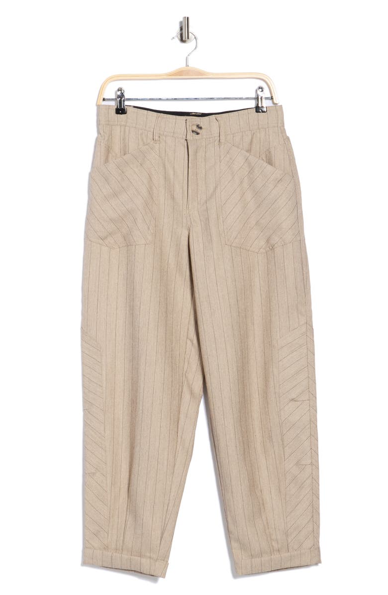 Democracy Pinstripe High Waist Cuffed Barrel Leg Pants, Alternate, color, Heather Walnut/ Black