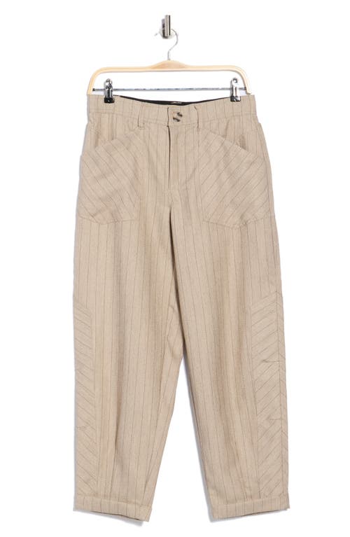 Democracy Pinstripe High Waist Cuffed Barrel Leg Pants In Brown