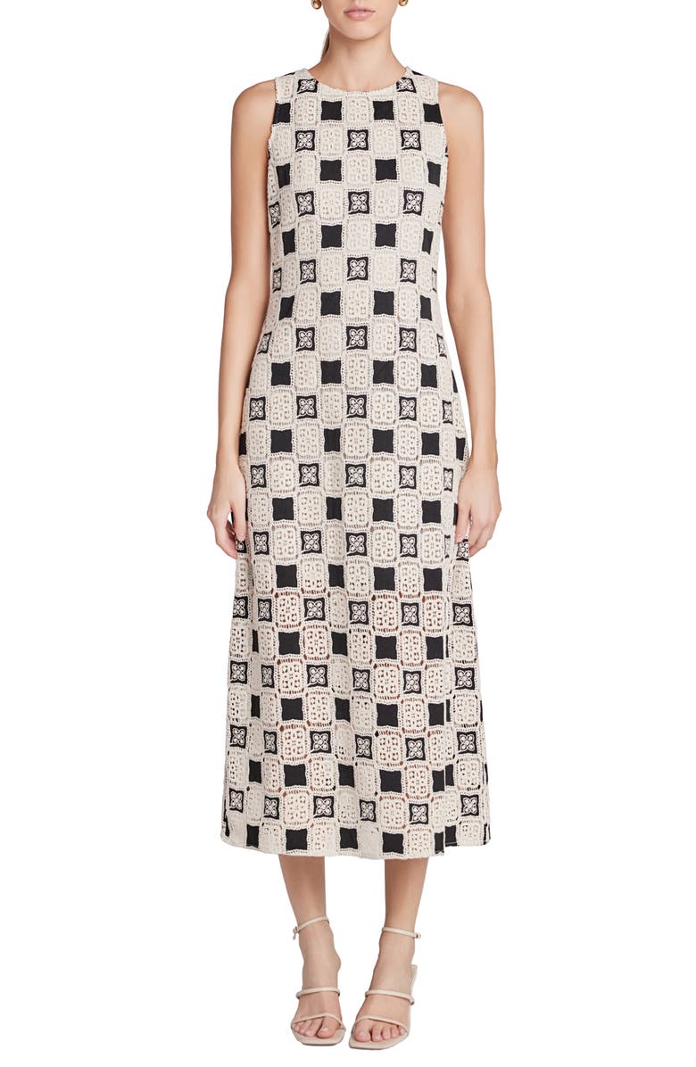 English Factory Crochet Patchwork Sleeveless Maxi Dress, Main, color, Ivory/Black