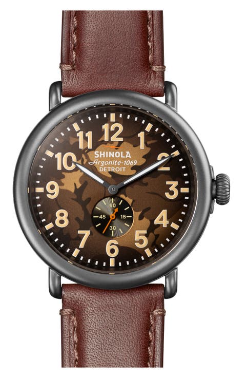 Runwell Leather Strap Watch, 47mm