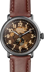 Shinola Runwell Leather Strap Watch, 47mm