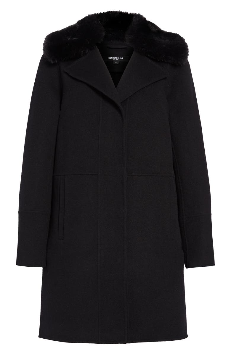Kenneth Cole New York Double Face Wool Blend Coat with Removable Faux Fur Collar, Main, color,