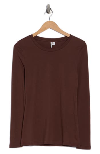 Nordstrom Crewneck Long Sleeve Pima Cotton T-shirt In Brown
