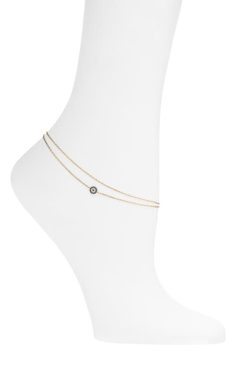 Cubic Zirconia Flower Chain Anklet